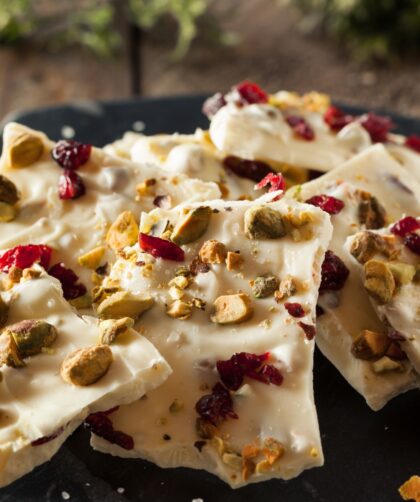 Cranberry and Pistachio White Chocolate Bark