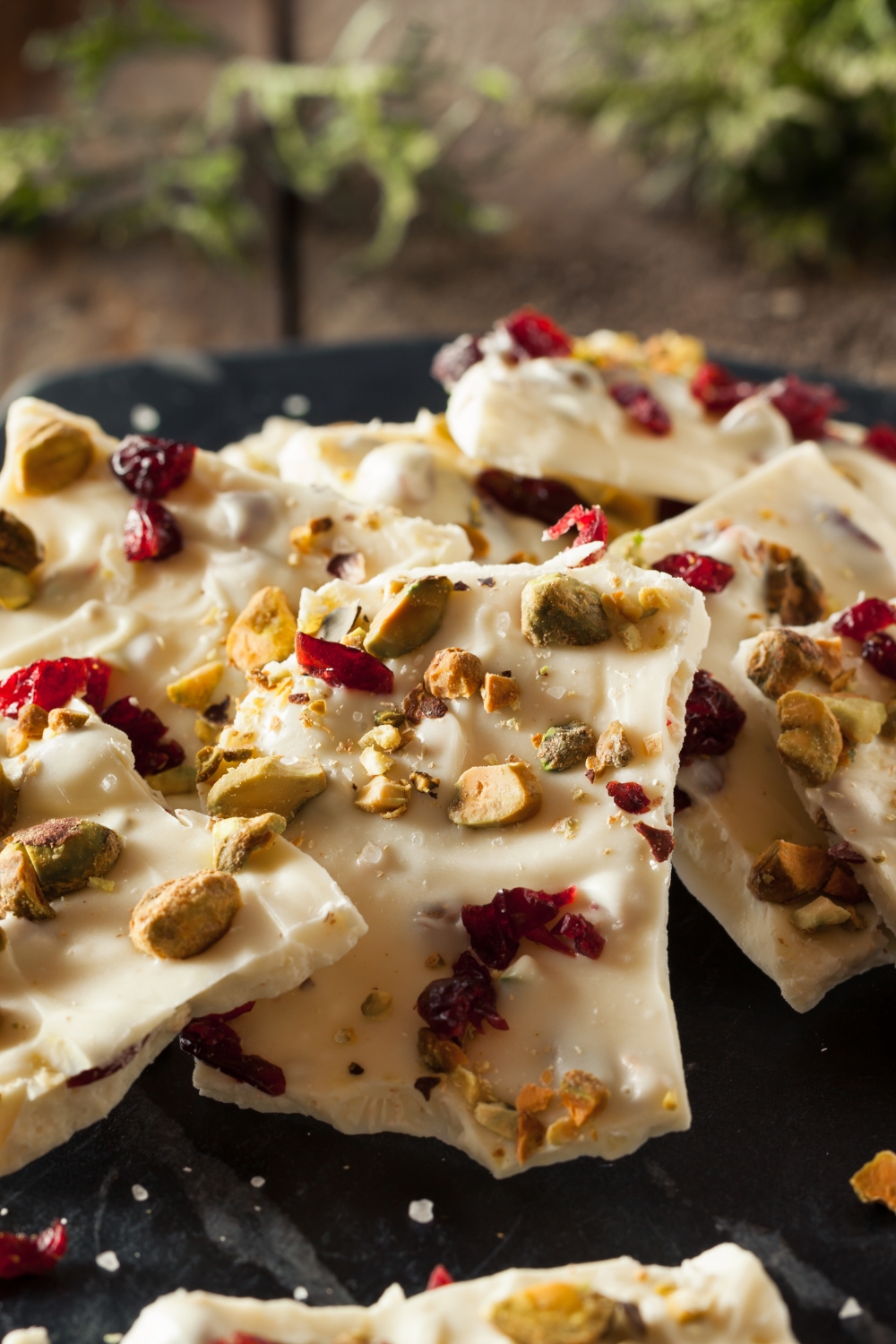 Cranberry and Pistachio White Chocolate Bark 