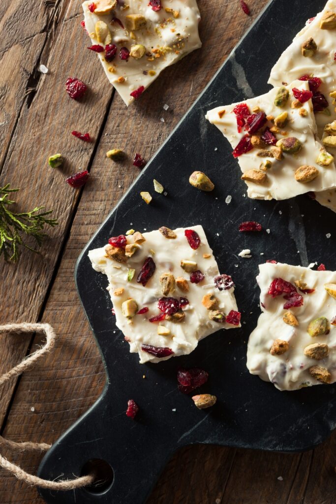 Cranberry and Pistachio White Chocolate Bark