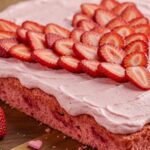 Valentine Day Strawberries and Rosé Sheet Cake