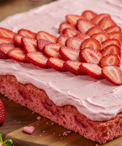 Valentine Day Strawberries and Rosé Sheet Cake