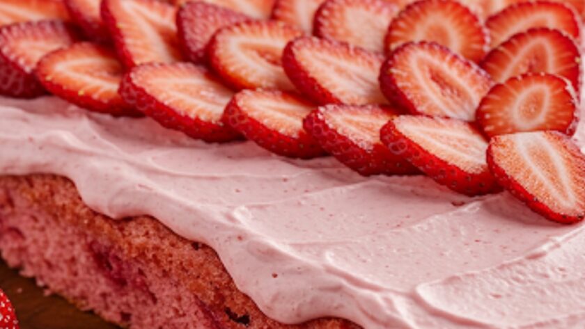 Valentine Day Strawberries and Rosé Sheet Cake