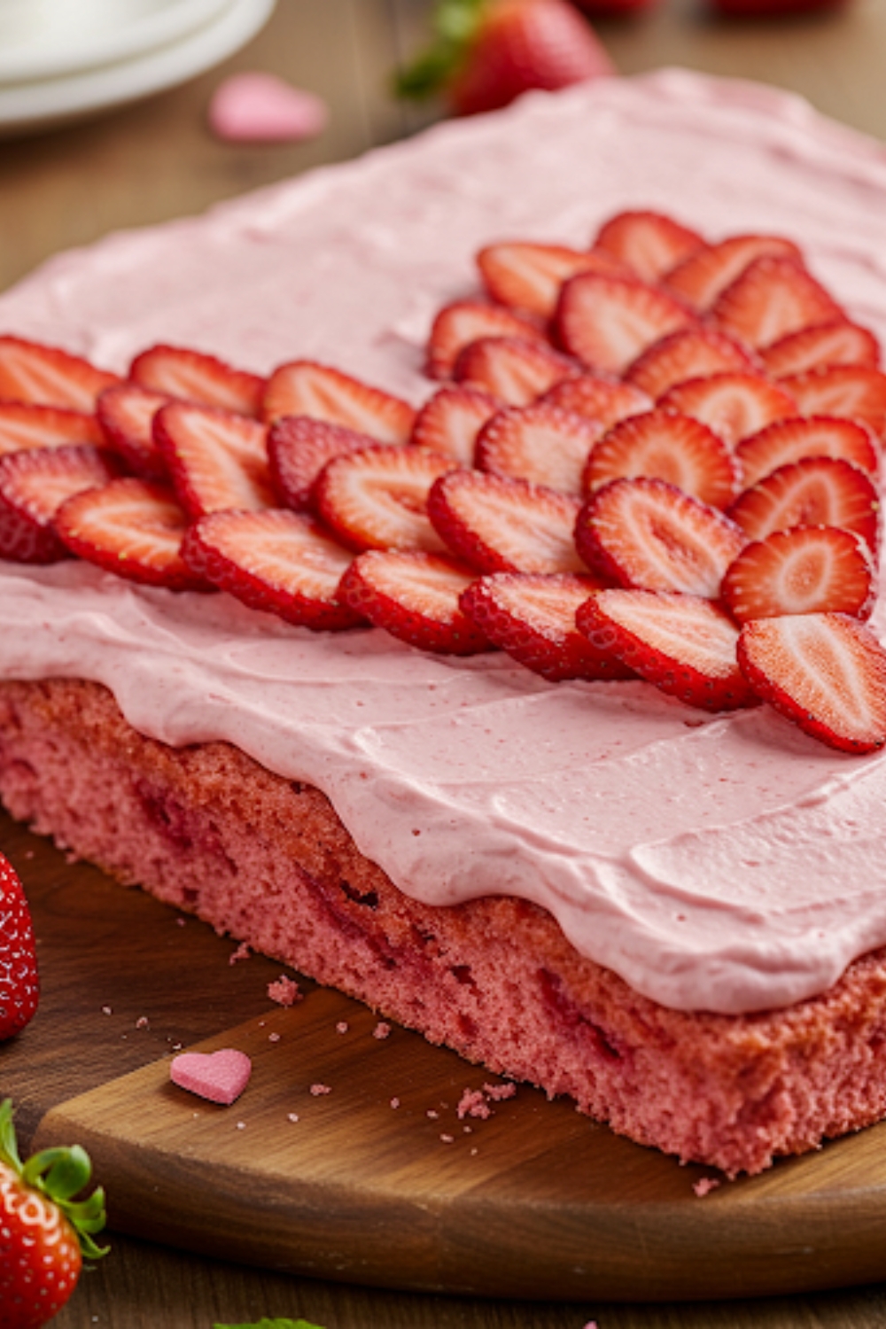 Valentine Day Strawberries and Rosé Sheet Cake 