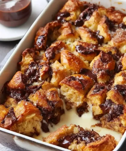 Chocolate Croissant Bread Pudding with Bourbon Ice Cream Sauce Recipe