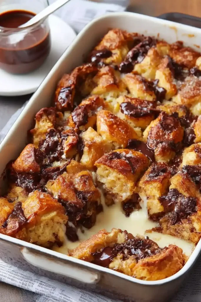 Chocolate Croissant Bread Pudding with Bourbon Ice Cream Sauce Recipe