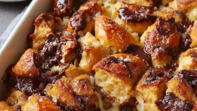 Chocolate Croissant Bread Pudding with Bourbon Ice Cream Sauce Recipe