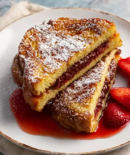 Chocolate Mascarpone Stuffed French Toast with Strawberry Syrup Recipe