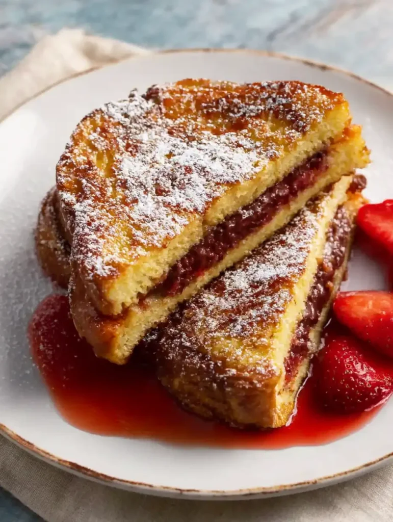 Chocolate Mascarpone Stuffed French Toast with Strawberry Syrup Recipe