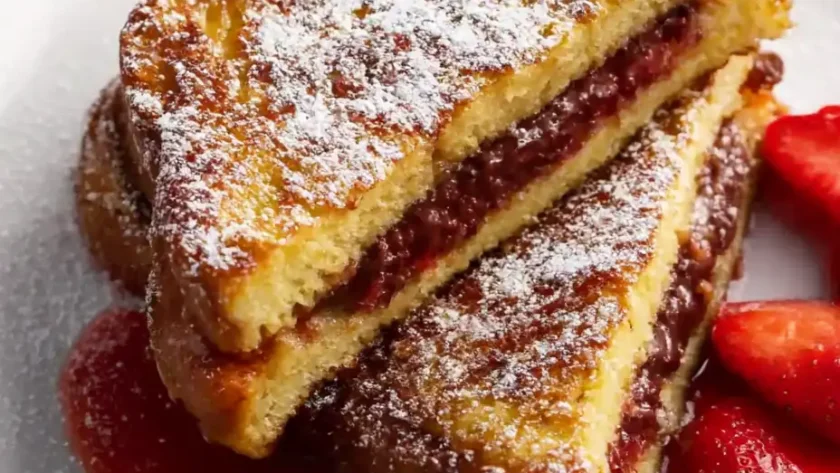 Chocolate Mascarpone Stuffed French Toast with Strawberry Syrup Recipe