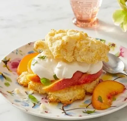 Pioneer Woman Peaches and Cream Shortcake with Basil