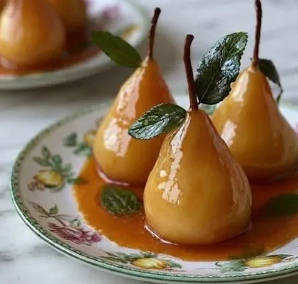 Poached Pears with Apricot Sauce
