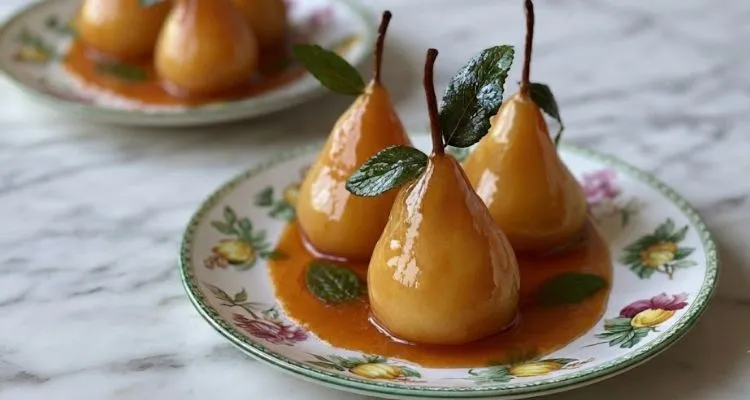 Poached Pears with Apricot Sauce